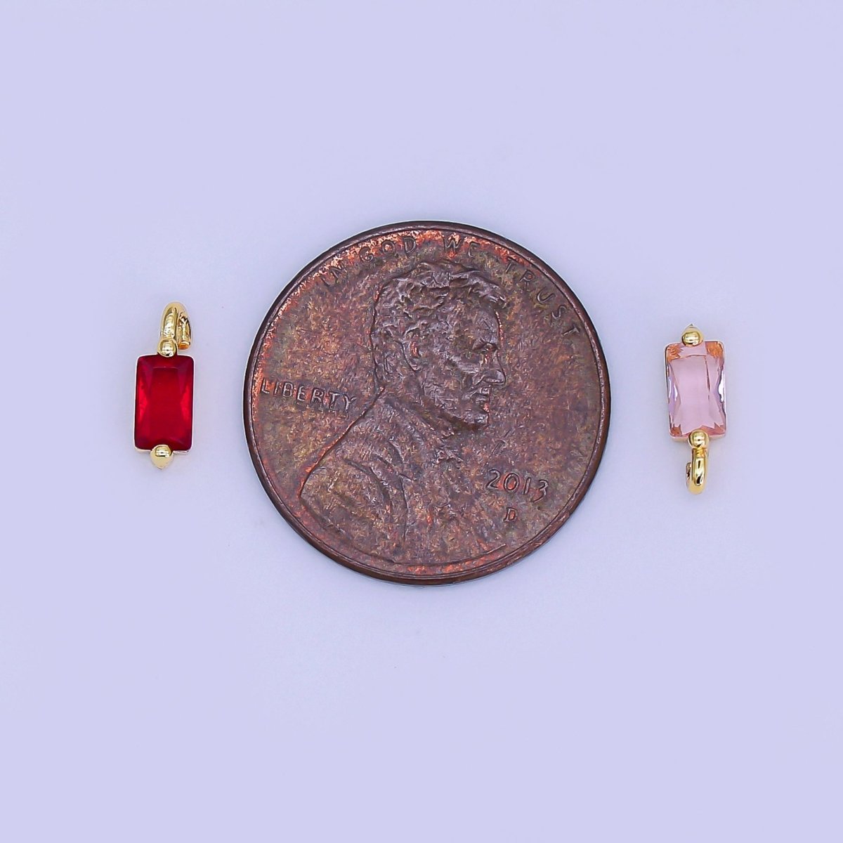 24K Gold Filled 9mm Red, Pink Baguette Mini Charm | E322