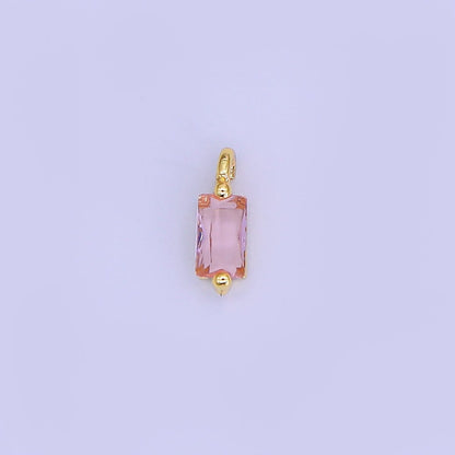 24K Gold Filled 9mm Red, Pink Baguette Mini Charm | E322