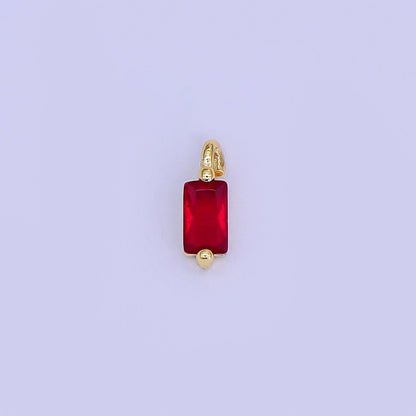 24K Gold Filled 9mm Red, Pink Baguette Mini Charm | E322