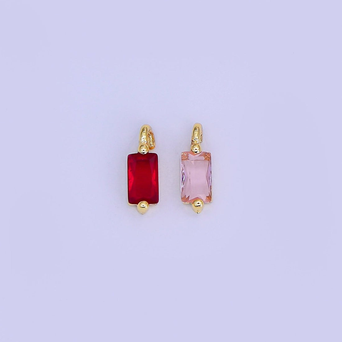 24K Gold Filled 9mm Red, Pink Baguette Mini Charm | E322