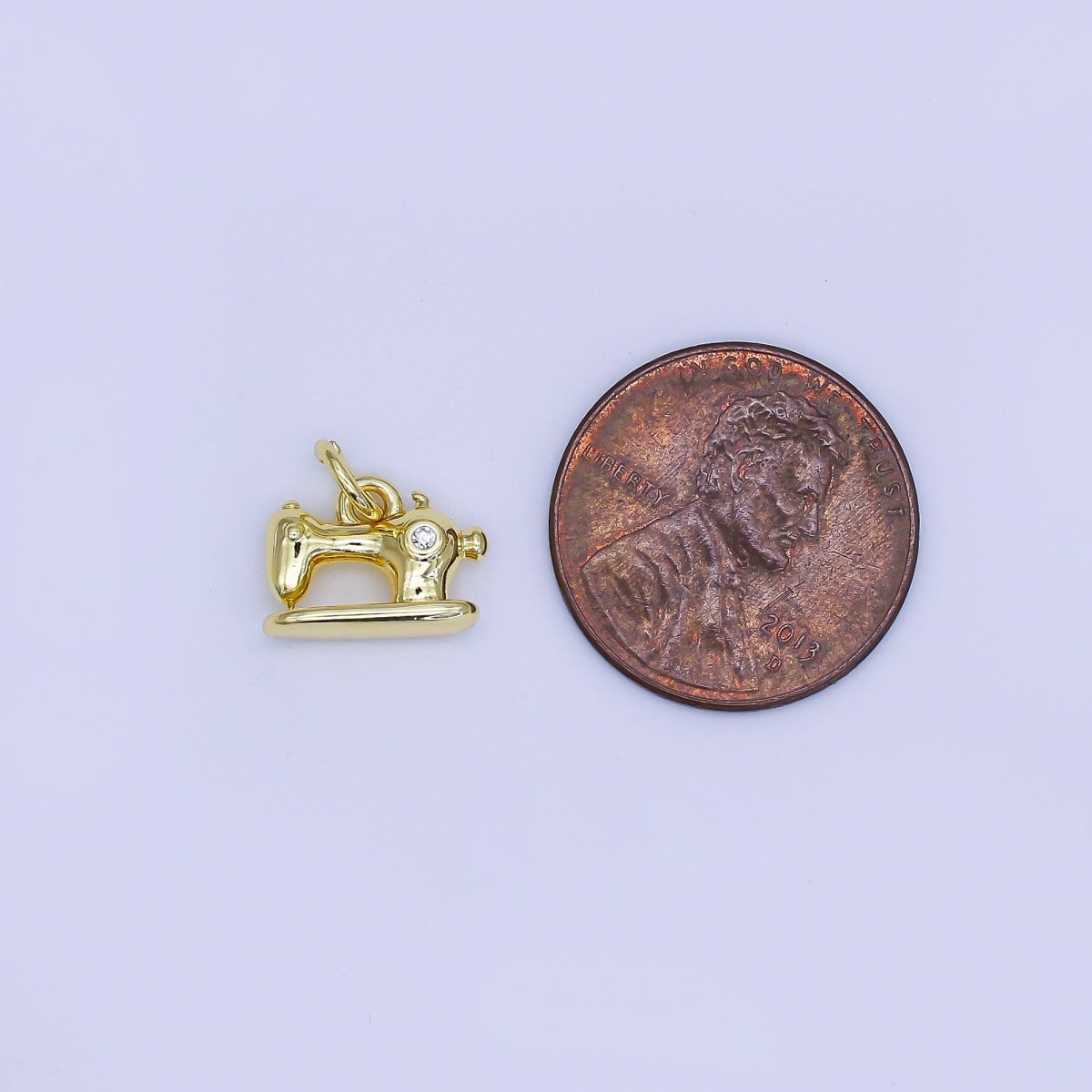 24K Gold Filled 9mm Round CZ Tiny Sewing Machine Pendant | AJ318