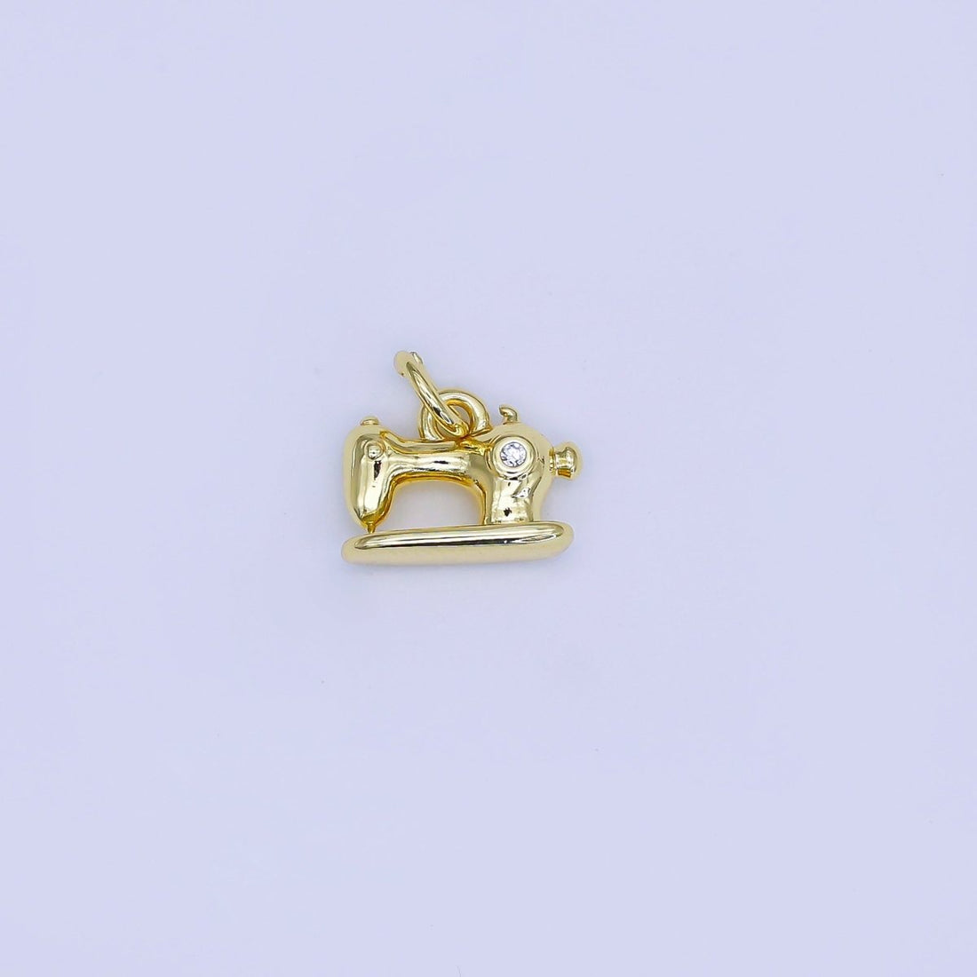 24K Gold Filled 9mm Round CZ Tiny Sewing Machine Pendant | AJ318