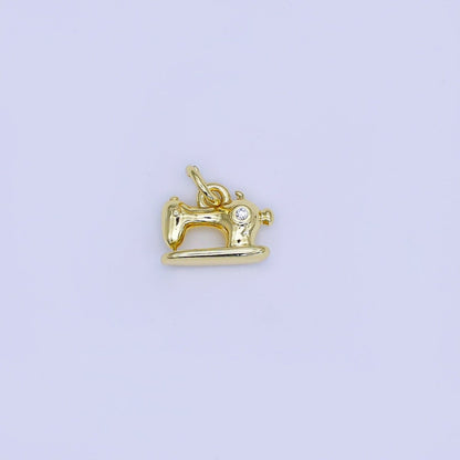 24K Gold Filled 9mm Round CZ Tiny Sewing Machine Pendant | AJ318