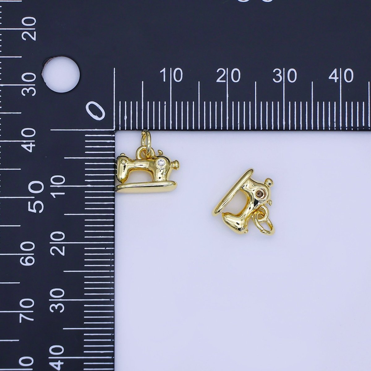 24K Gold Filled 9mm Round CZ Tiny Sewing Machine Pendant | AJ318