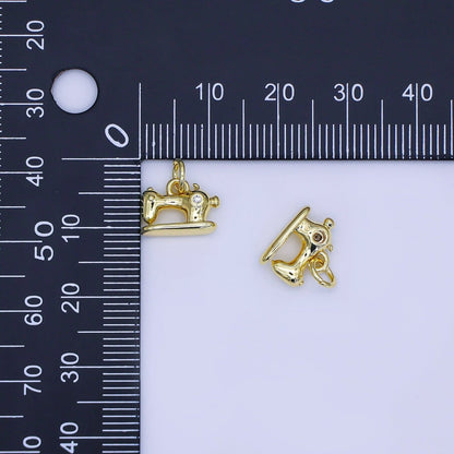 24K Gold Filled 9mm Round CZ Tiny Sewing Machine Pendant | AJ318