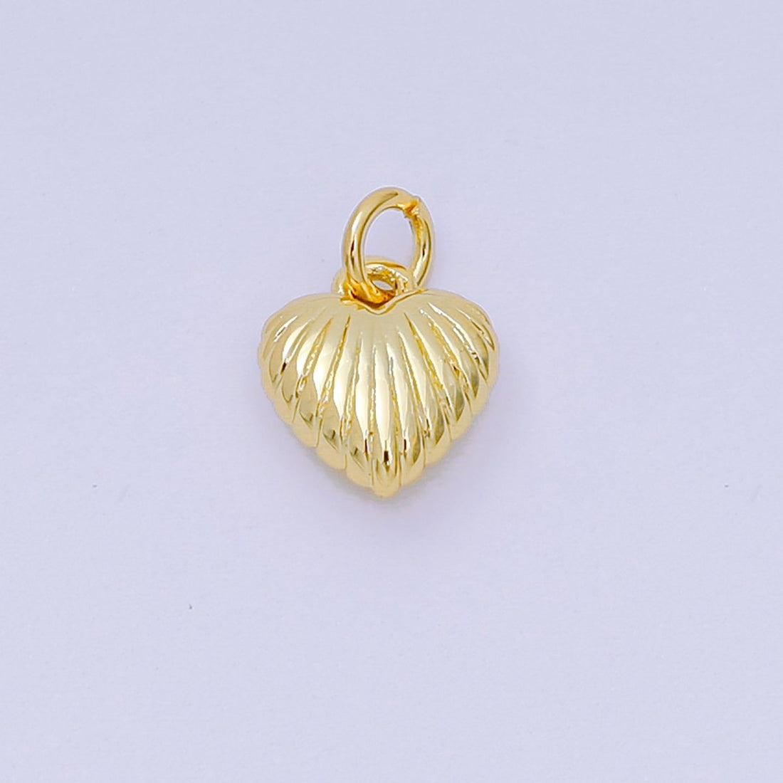 24K Gold Filled 9mm Ribbed Line-Textured Chubby Mini Heart Charm | D124