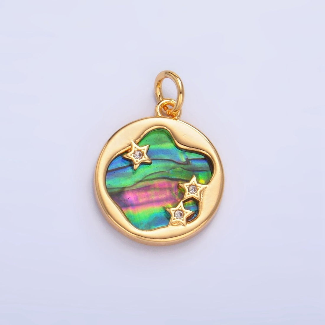 24K Gold Filled Abalone CZ Star Galaxy Stamped Charm | AC1464