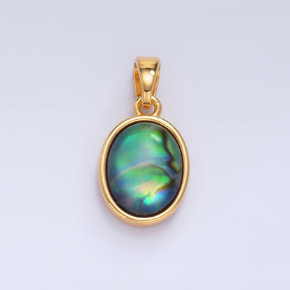 24K Gold Filled Abalone Gemstone Oval Bezel Pendant | AA1019