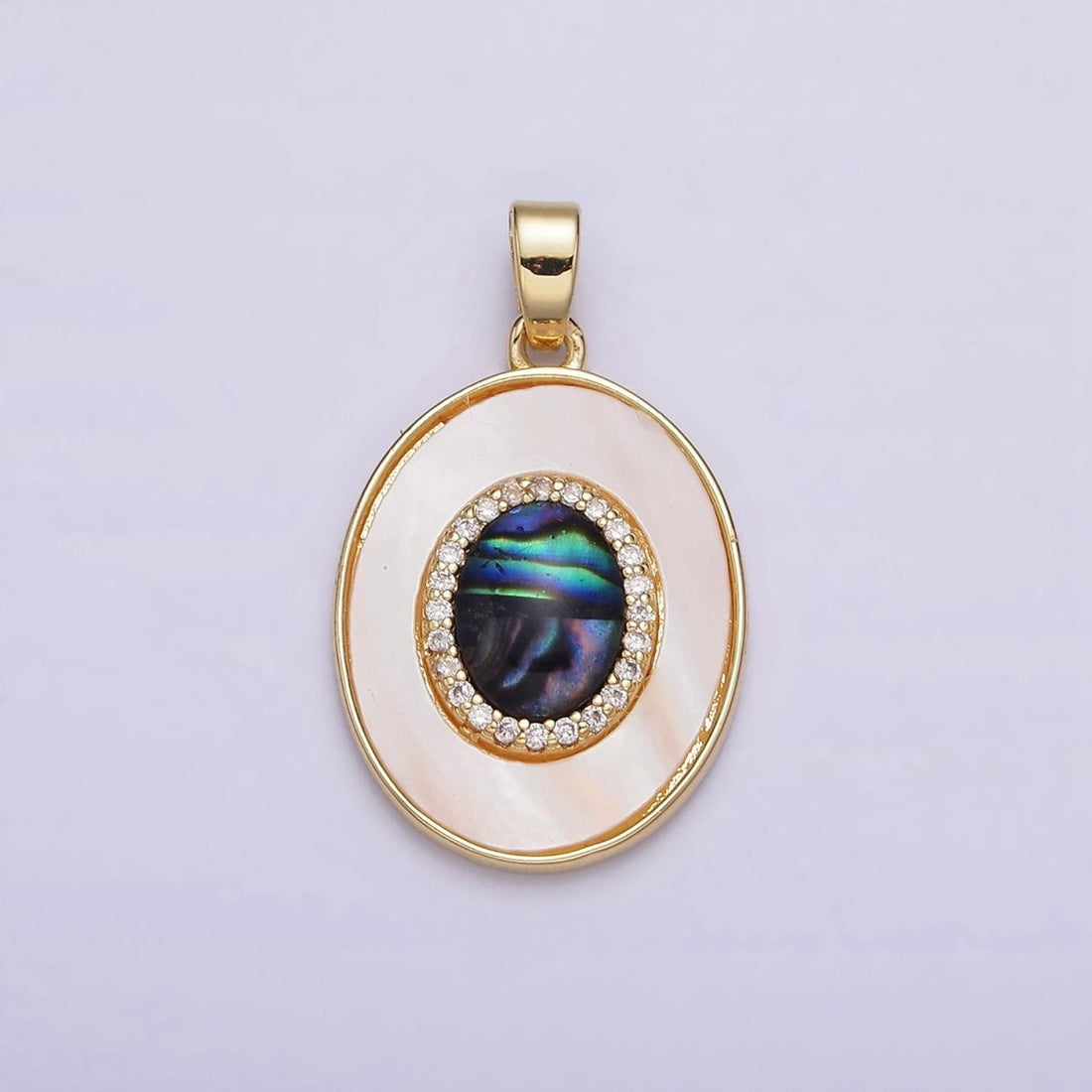 24K Gold Filled Abalone Micro Paved CZ Shell Pearl Oval Pendant | AA567
