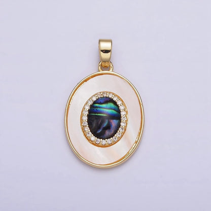 24K Gold Filled Abalone Micro Paved CZ Shell Pearl Oval Pendant | AA567
