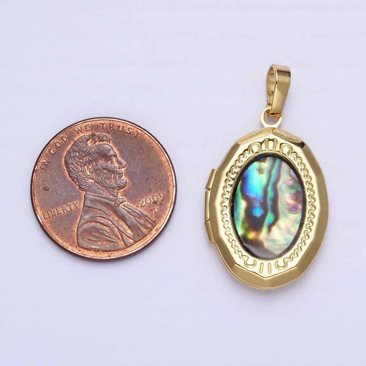 24K Gold Filled Abalone Oval Geometric Engraved Locket in Gold &amp; Silver | AA-369 AA-370