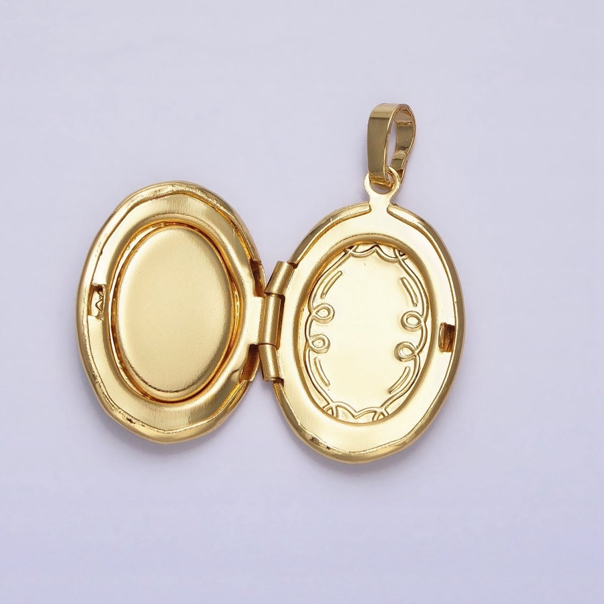 24K Gold Filled Abalone Oval Geometric Engraved Locket in Gold &amp; Silver | AA-369 AA-370