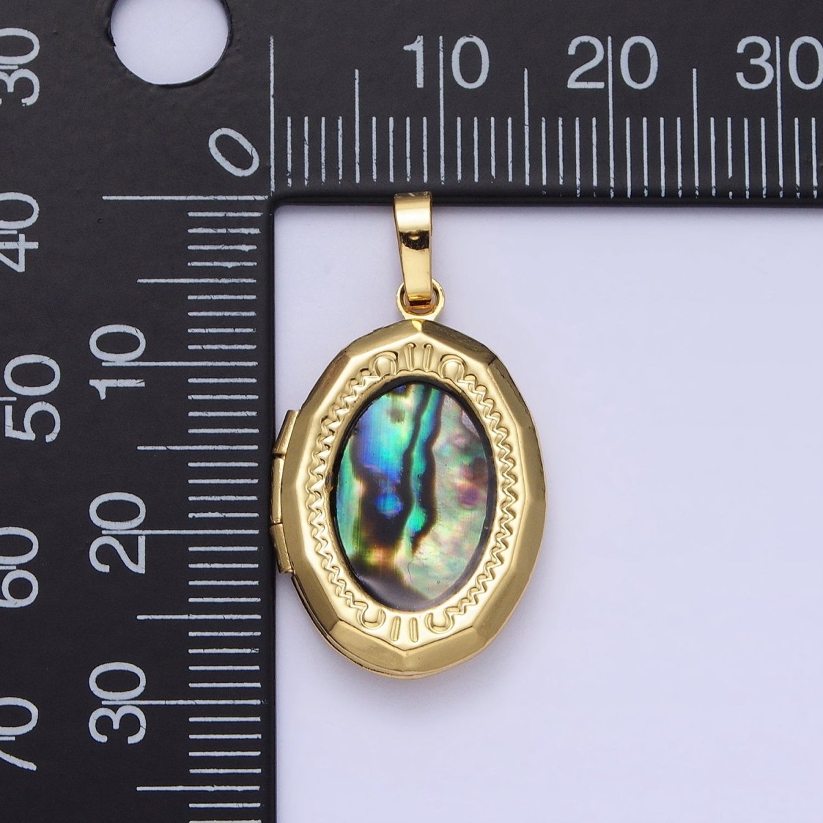 24K Gold Filled Abalone Oval Geometric Engraved Locket in Gold &amp; Silver | AA-369 AA-370