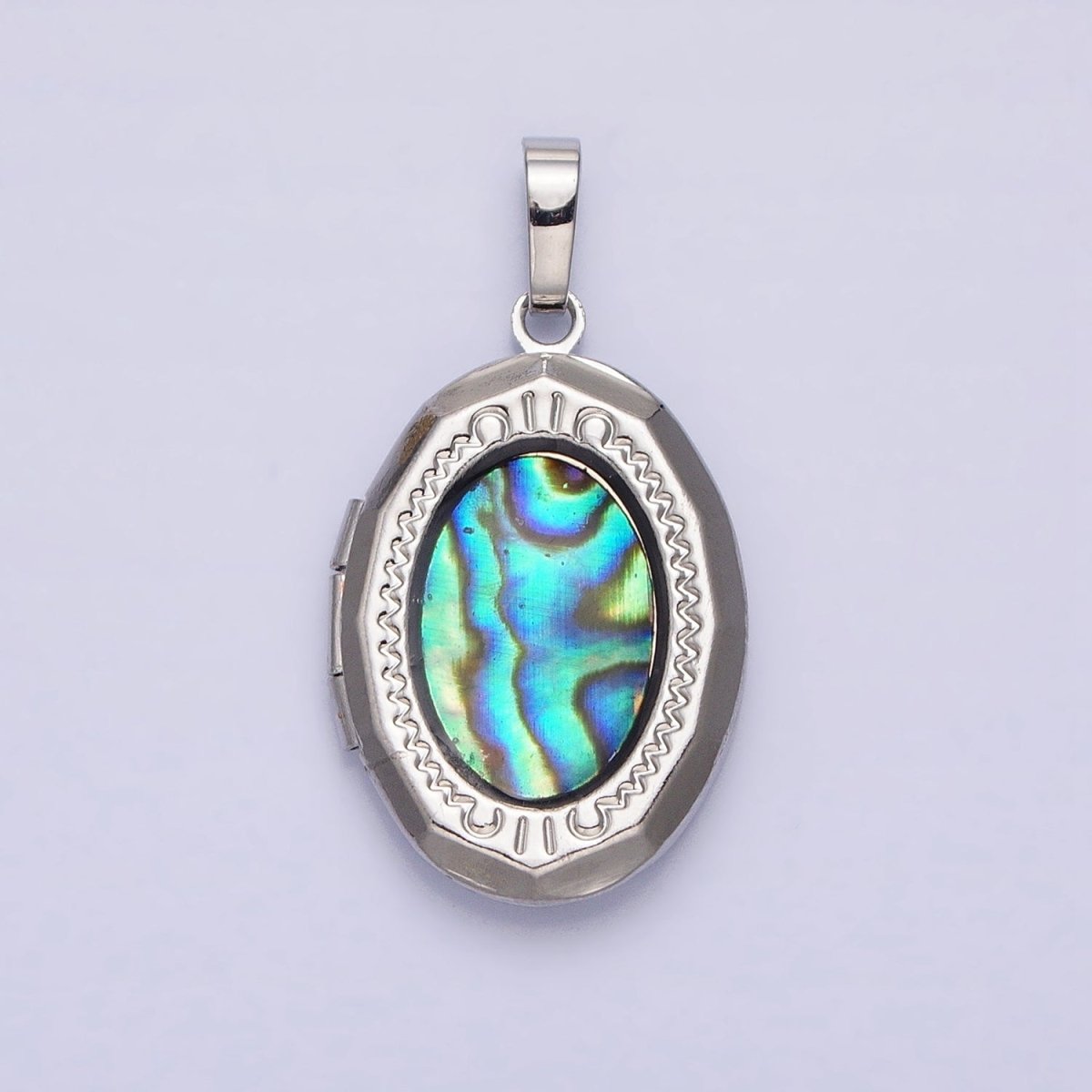 24K Gold Filled Abalone Oval Geometric Engraved Locket in Gold &amp; Silver | AA-369 AA-370