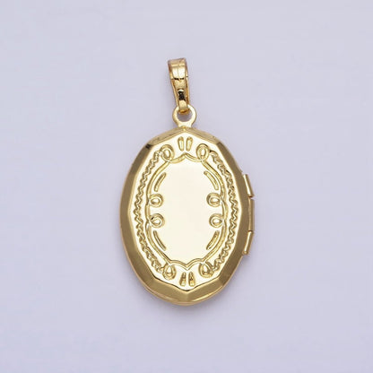 24K Gold Filled Abalone Oval Geometric Engraved Locket in Gold &amp; Silver | AA-369 AA-370