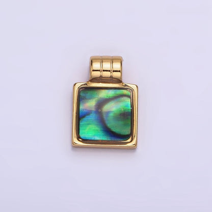 24K Gold Filled Abalone Square Tag Triple Lined Bail Pendant | AA563