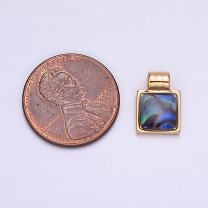 24K Gold Filled Abalone Square Tag Triple Lined Bail Pendant | AA563