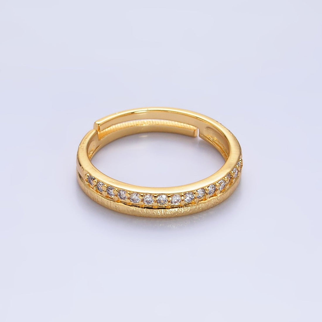 24K Gold Filled Micro Paved CZ Textured Adjustable Ring | O334