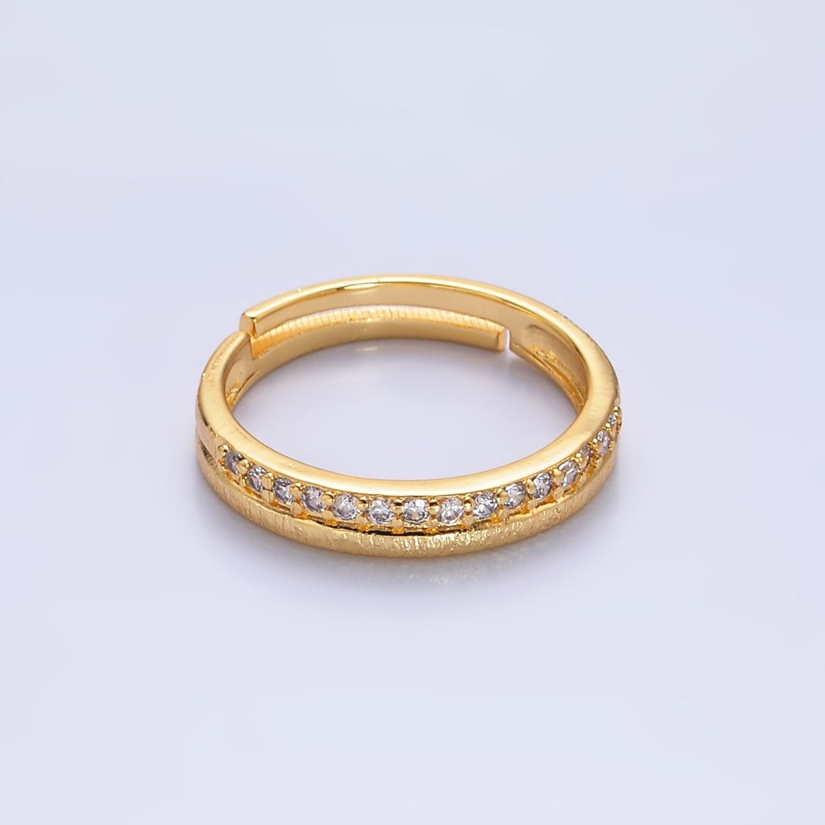 24K Gold Filled Micro Paved CZ Textured Adjustable Ring | O334