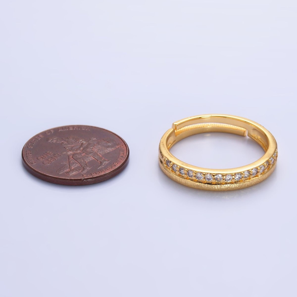 24K Gold Filled Micro Paved CZ Textured Adjustable Ring | O334