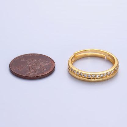 24K Gold Filled Micro Paved CZ Textured Adjustable Ring | O334