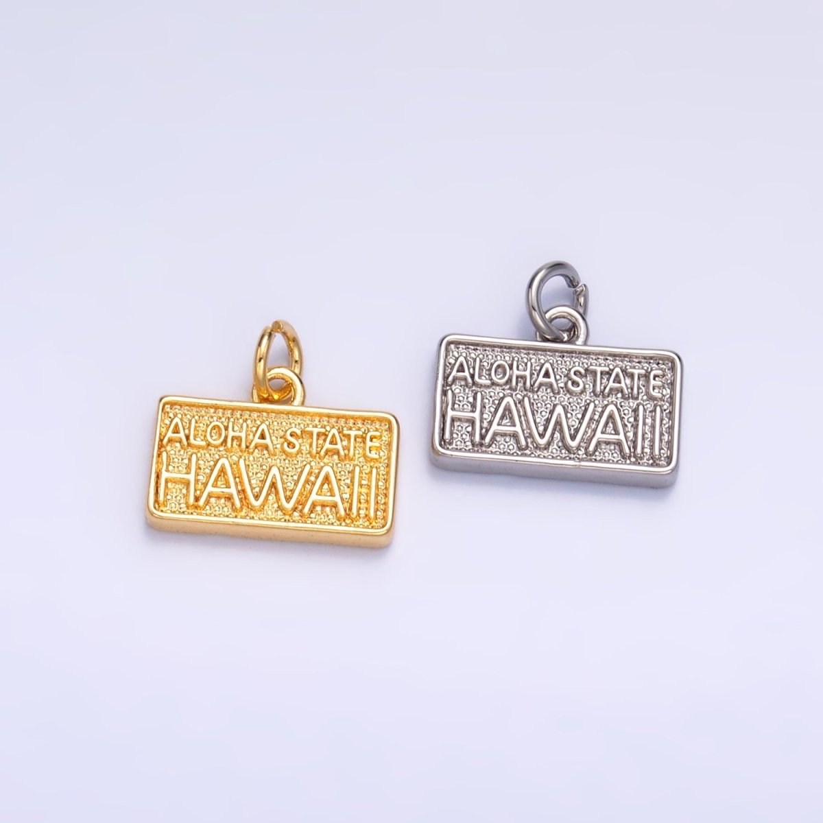 24K Gold Filled 9mm "ALOHA STATE: HAWAII" Script License Plate Charm in Gold &amp; Silver | W284
