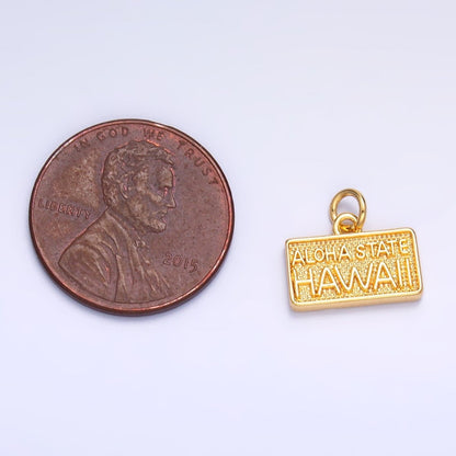 24K Gold Filled 9mm "ALOHA STATE: HAWAII" Script License Plate Charm in Gold &amp; Silver | W284