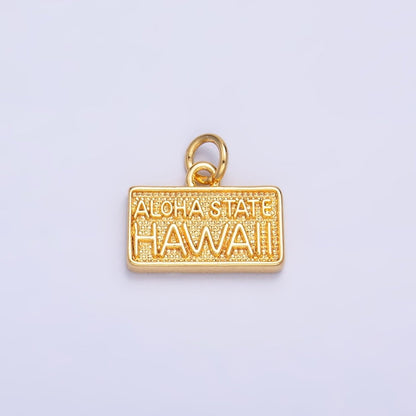 24K Gold Filled 9mm "ALOHA STATE: HAWAII" Script License Plate Charm in Gold &amp; Silver | W284