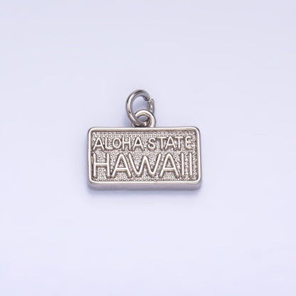 24K Gold Filled 9mm "ALOHA STATE: HAWAII" Script License Plate Charm in Gold &amp; Silver | W284