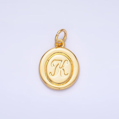24K Gold Filled Alphabet Letter Initial Script Engraved Stamped Oval Charm | A836 - A848