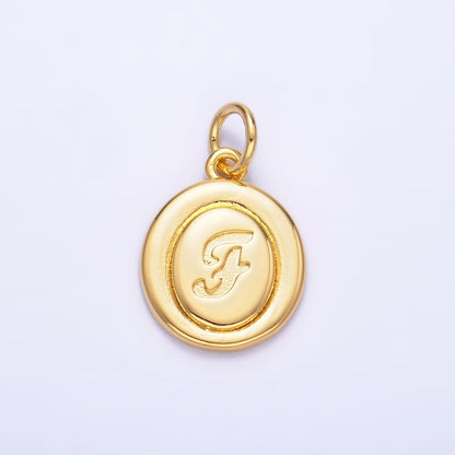 24K Gold Filled Alphabet Letter Initial Script Engraved Stamped Oval Charm | A836 - A848