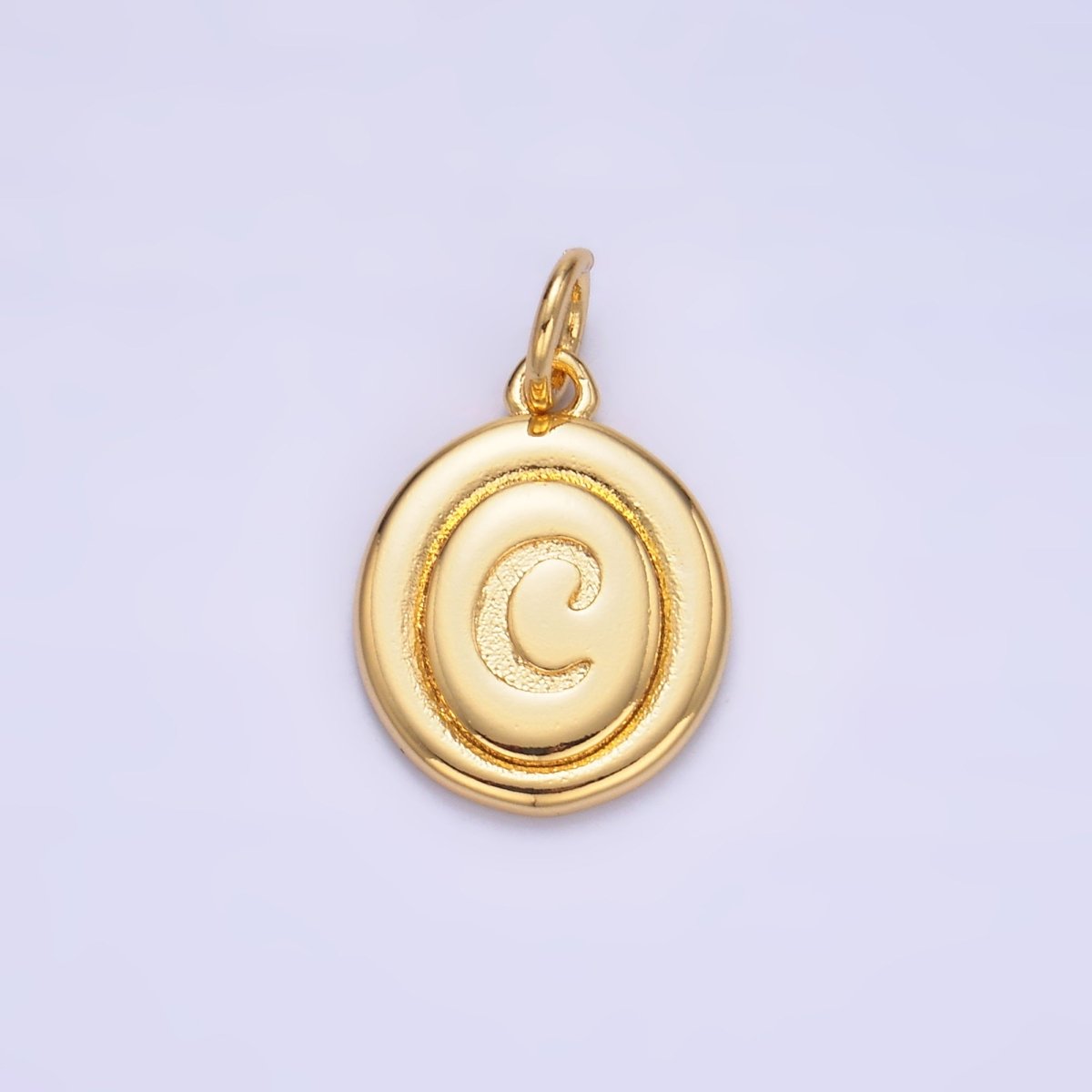 24K Gold Filled Alphabet Letter Initial Script Engraved Stamped Oval Charm | A836 - A848