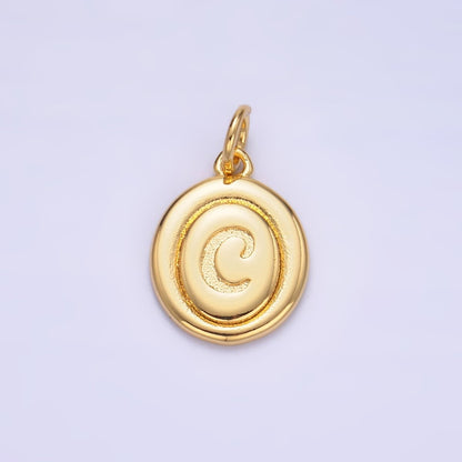 24K Gold Filled Alphabet Letter Initial Script Engraved Stamped Oval Charm | A836 - A848