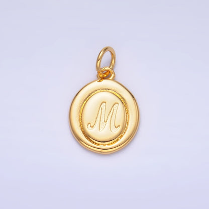 24K Gold Filled Alphabet Letter Initial Script Engraved Stamped Oval Charm | A836 - A848