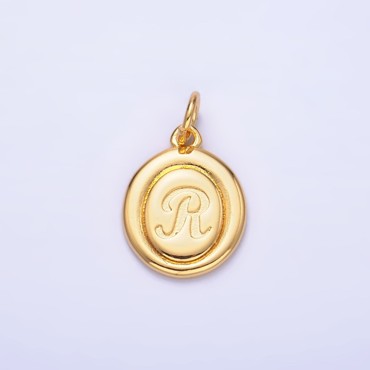 24K Gold Filled Alphabet Letter Initial Script Engraved Stamped Oval Charm | A836 - A848
