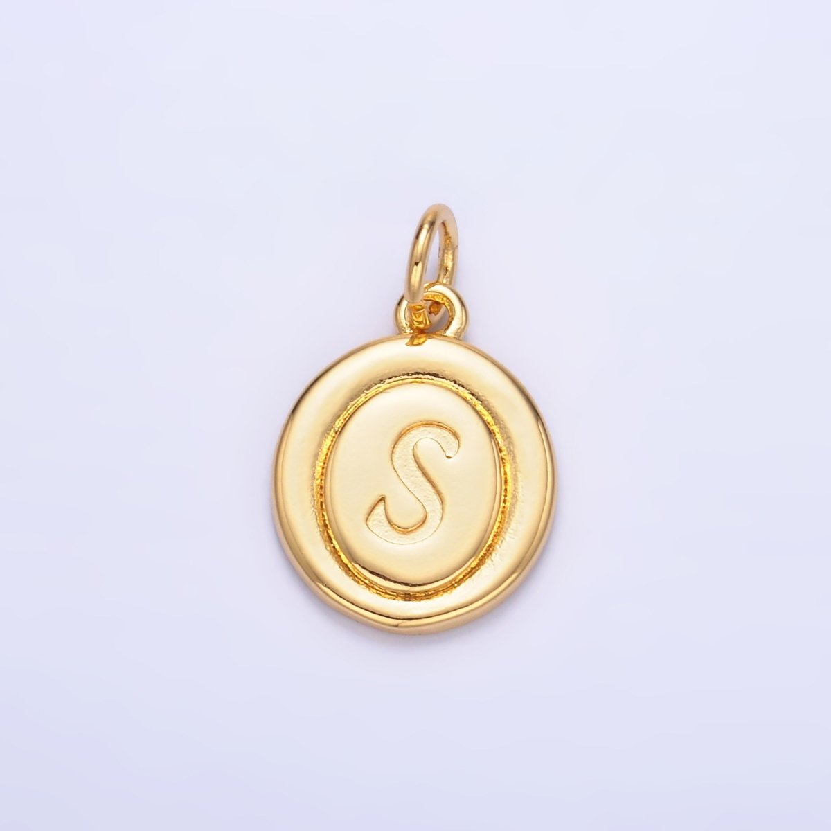 24K Gold Filled Alphabet Letter Initial Script Engraved Stamped Oval Charm | A836 - A848