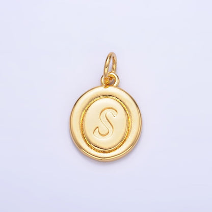 24K Gold Filled Alphabet Letter Initial Script Engraved Stamped Oval Charm | A836 - A848