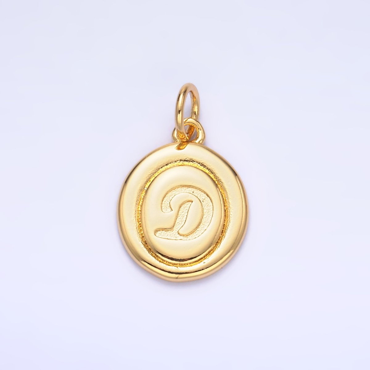 24K Gold Filled Alphabet Letter Initial Script Engraved Stamped Oval Charm | A836 - A848
