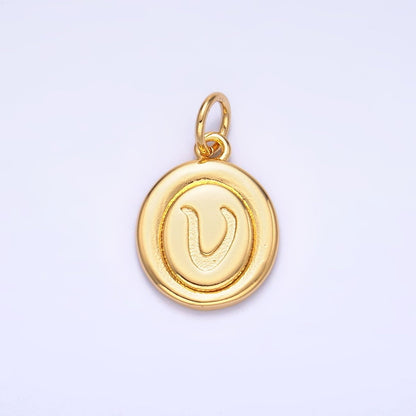 24K Gold Filled Alphabet Letter Initial Script Engraved Stamped Oval Charm | A836 - A848