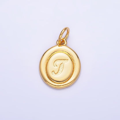 24K Gold Filled Alphabet Letter Initial Script Engraved Stamped Oval Charm | A836 - A848