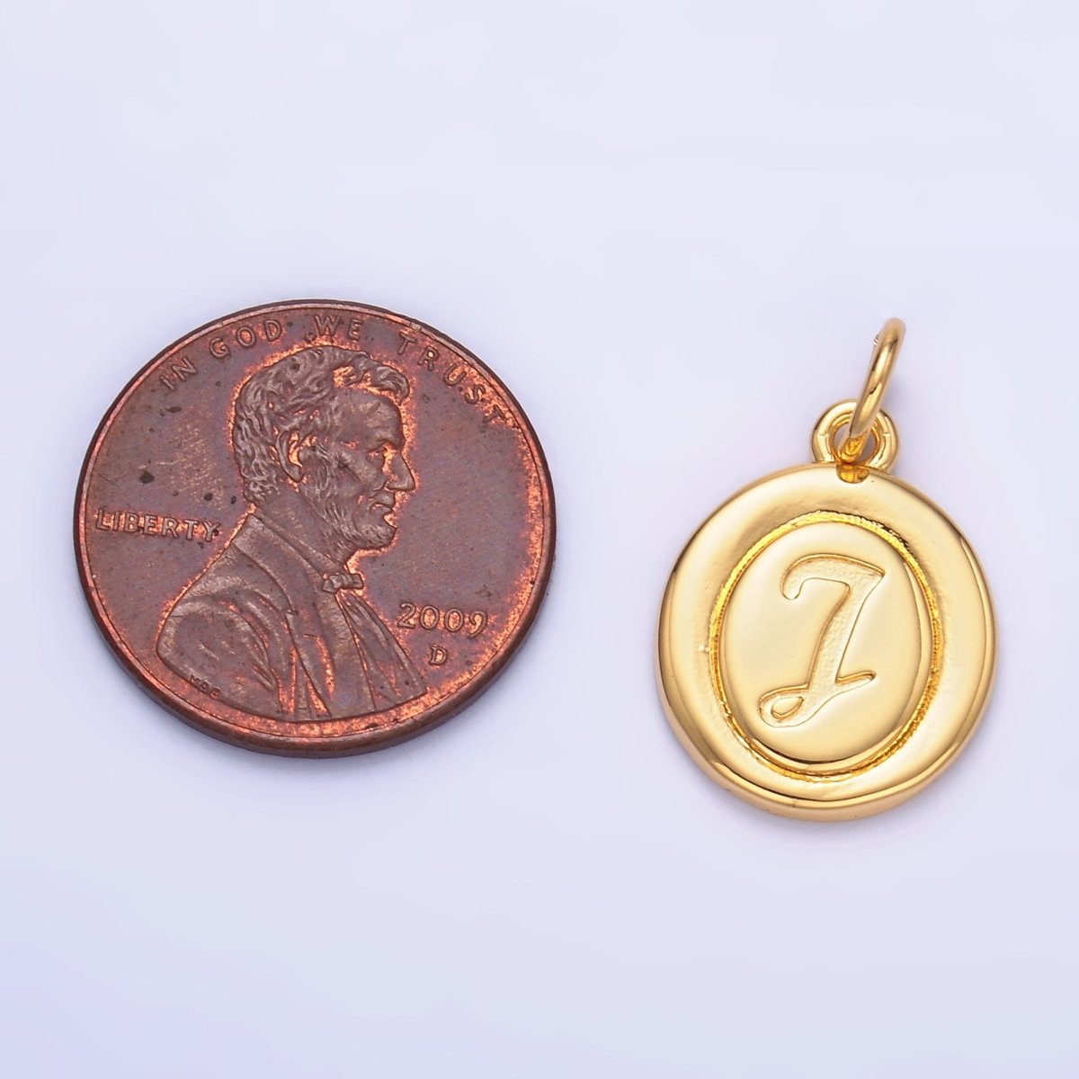 24K Gold Filled Alphabet Letter Initial Script Engraved Stamped Oval Charm | A836 - A848