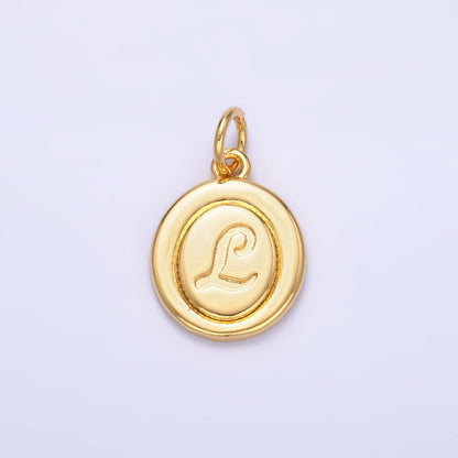 24K Gold Filled Alphabet Letter Initial Script Engraved Stamped Oval Charm | A836 - A848