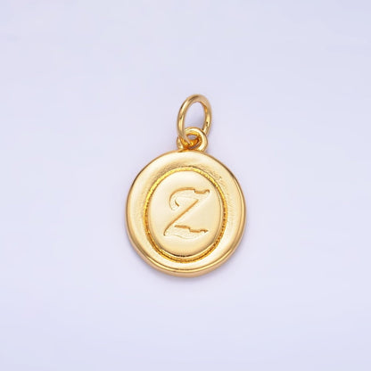 24K Gold Filled Alphabet Letter Initial Script Engraved Stamped Oval Charm | A836 - A848
