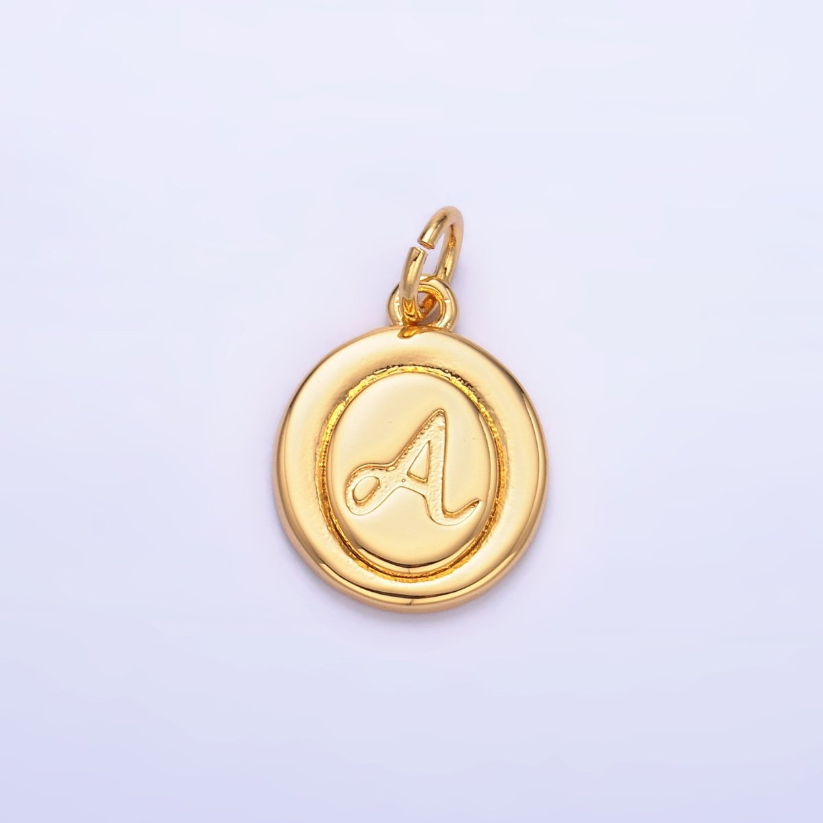 24K Gold Filled Alphabet Letter Initial Script Engraved Stamped Oval Charm | A836 - A848