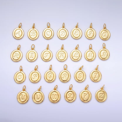 24K Gold Filled Alphabet Letter Initial Script Engraved Stamped Oval Charm | A836 - A848
