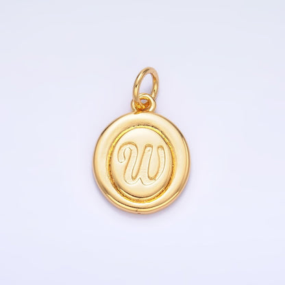24K Gold Filled Alphabet Letter Initial Script Engraved Stamped Oval Charm | A836 - A848