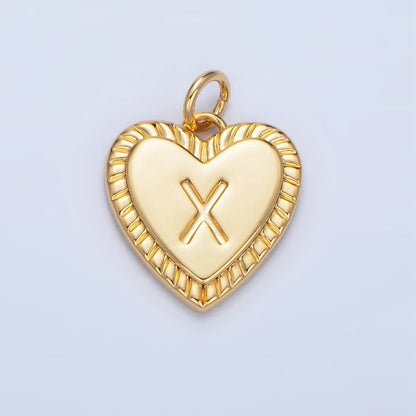 24K Gold Filled Alphabet Letter Initial Sunburst Heart Charm | A1500-A1512