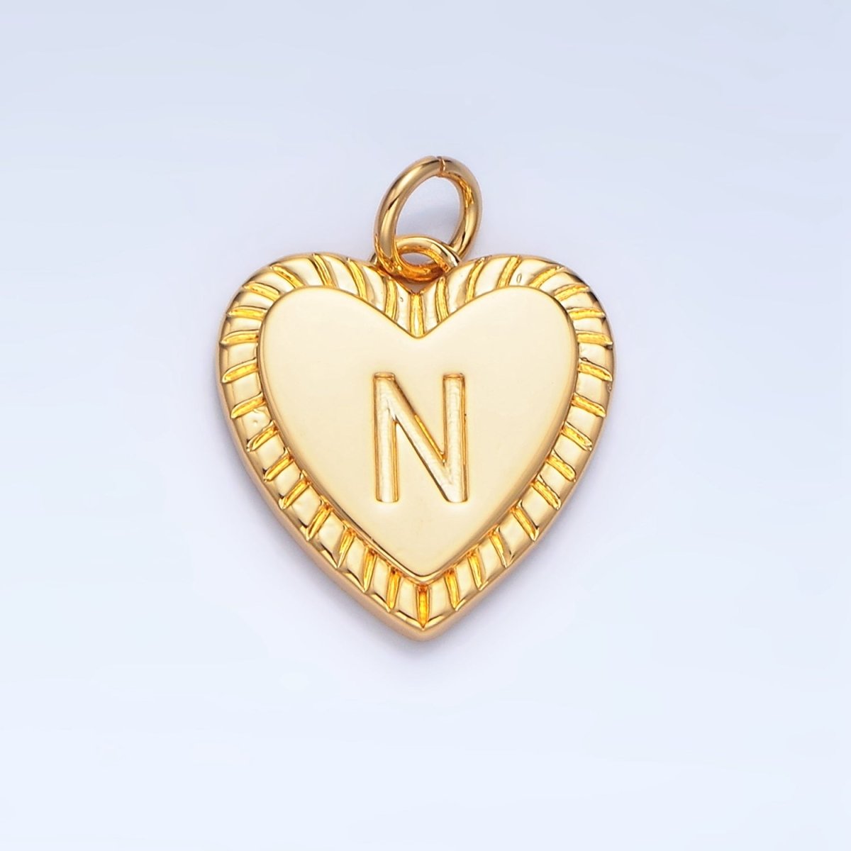24K Gold Filled Alphabet Letter Initial Sunburst Heart Charm | A1500-A1512