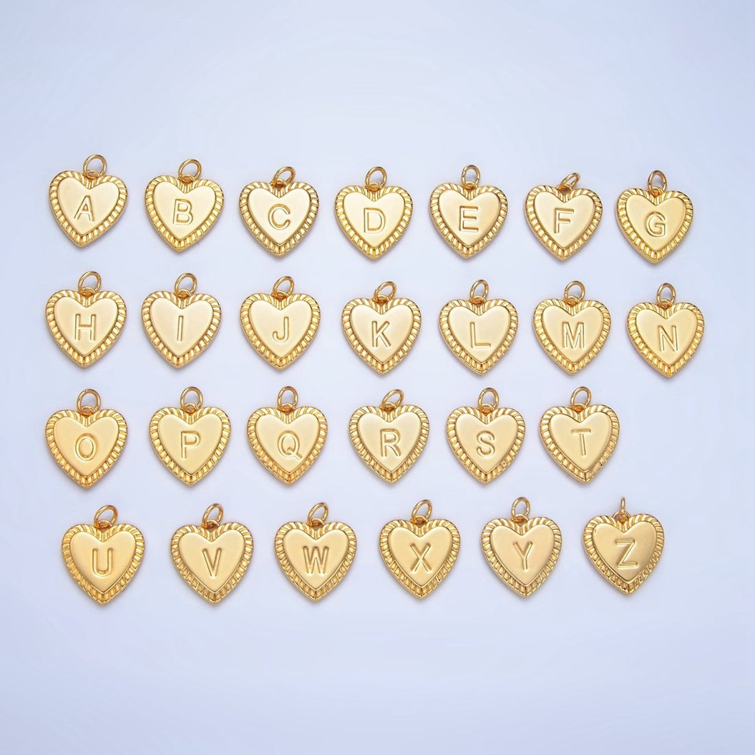 24K Gold Filled Alphabet Letter Initial Sunburst Heart Charm | A1500-A1512
