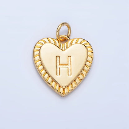 24K Gold Filled Alphabet Letter Initial Sunburst Heart Charm | A1500-A1512